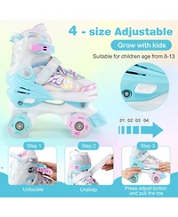 Sugift Kids Roller Skates with 4-Size Adjustment Light-Up Wheels and Triple Closure Ages 8-13