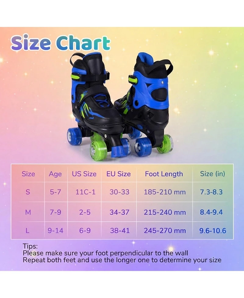 Sugift Quad Roller Skates for Kids and Teens with Expandable Sizing and Light-Up Wheels Ages 9-14