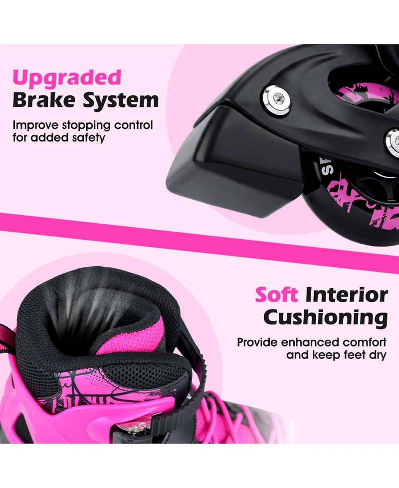 Sugift Kids Inline Skates with Aluminum Frame Traditional Laces and Glow Wheels Ages 7-9