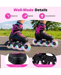 Sugift Inline Skates for Kids and Teens with Push-Button Sizing and Triple Protection Ages 9-14