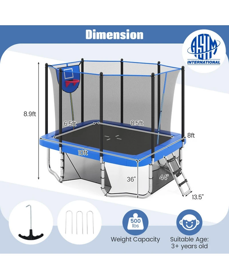 Sugift 10 x 8 ft Rectangle Outdoor Trampoline with Basketball Hoop and Soccer Goal Ages 3 and Up