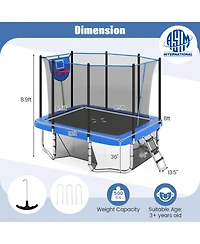 Sugift 10 x 8 ft Rectangle Outdoor Trampoline with Basketball Hoop and Soccer Goal Ages 3 and Up