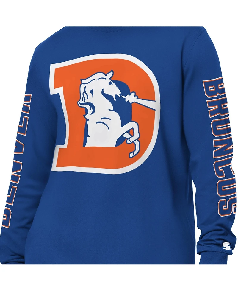 Starter Men's Royal Denver Broncos Clutch Hit Ii Logo Long-Sleeve T-Shirt