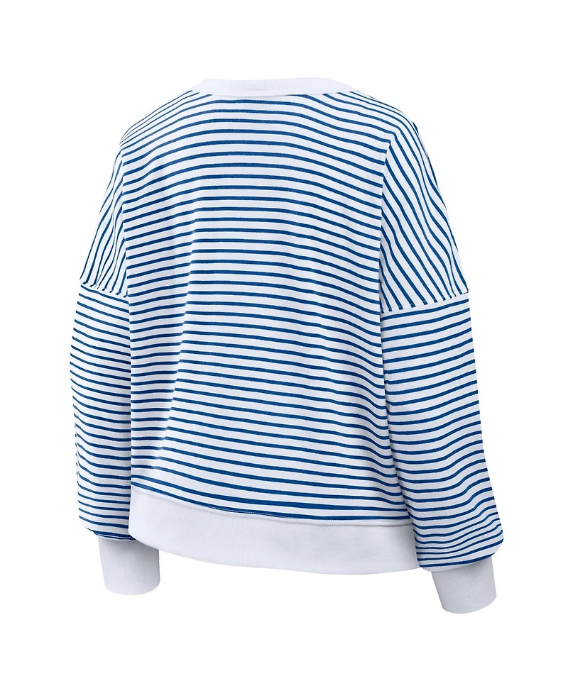 Fanatics Women's White/Royal New York Giants Striped Oversized French Terry Sweatshirt