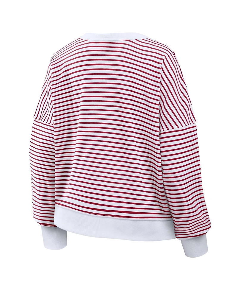 Fanatics Women's White/Scarlet San Francisco 49ers Striped Oversized French Terry Sweatshirt