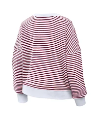 Fanatics Women's White/Scarlet San Francisco 49ers Striped Oversized French Terry Sweatshirt