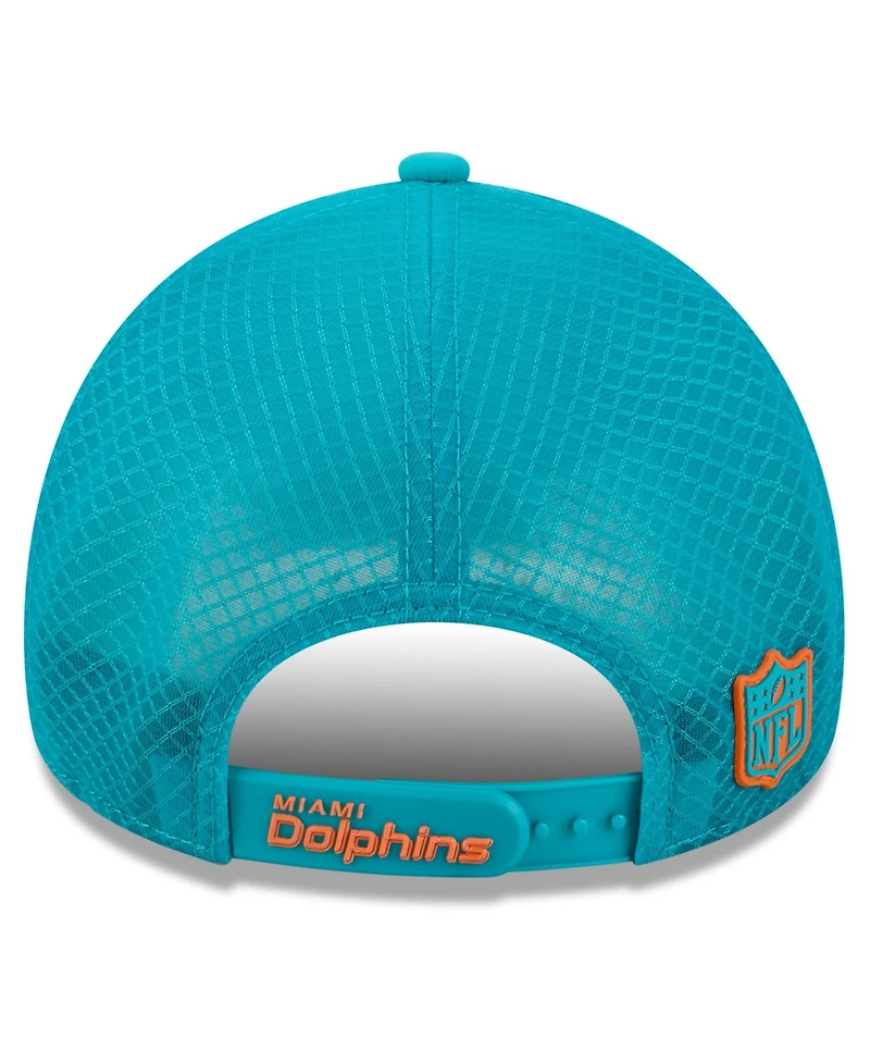 New Era Men's Aqua Miami Dolphins 2026 Sideline Apex 9FORTY Adjustable Trucker Hat