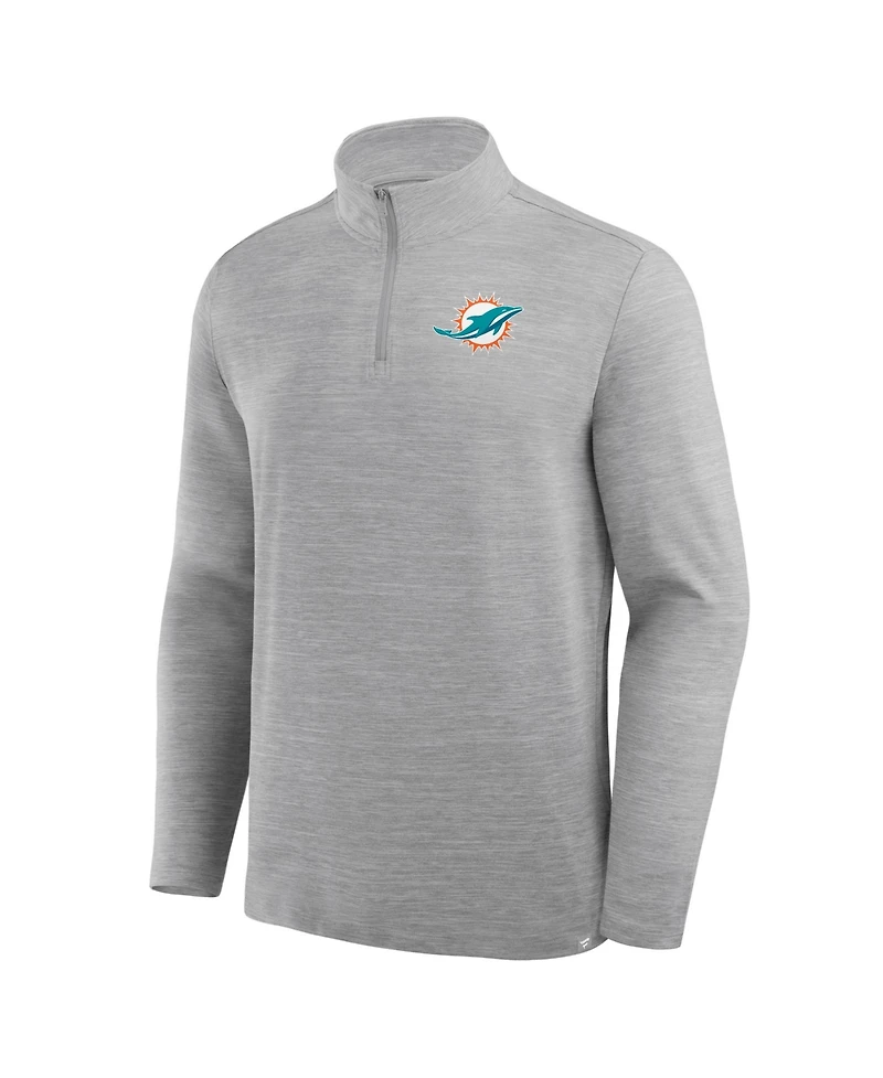 Fanatics Men's Heather Gray Miami Dolphins Clutch Quarter-Zip Pullover Sweatshirt
