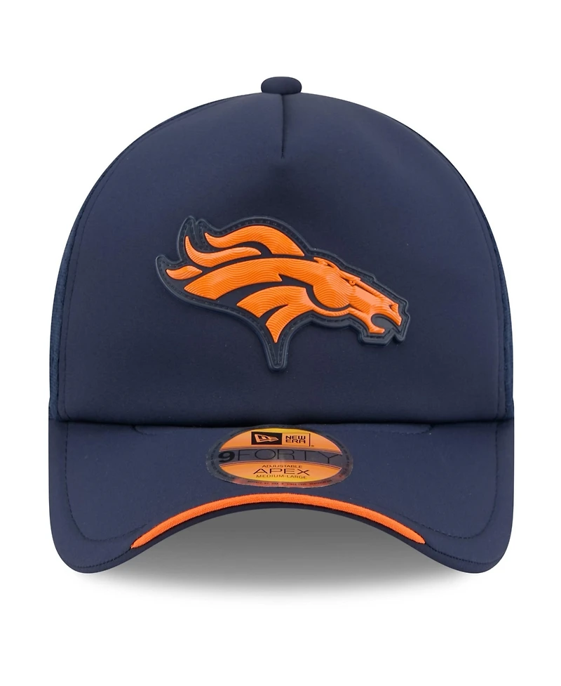 New Era Men's Navy Denver Broncos 2026 Sideline Apex 9FORTY Adjustable Trucker Hat