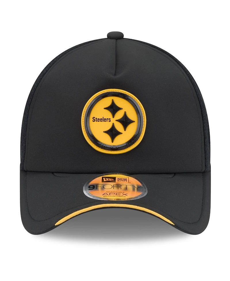New Era Men's Black Pittsburgh Steelers 2026 Sideline Apex 9FORTY Adjustable Trucker Hat