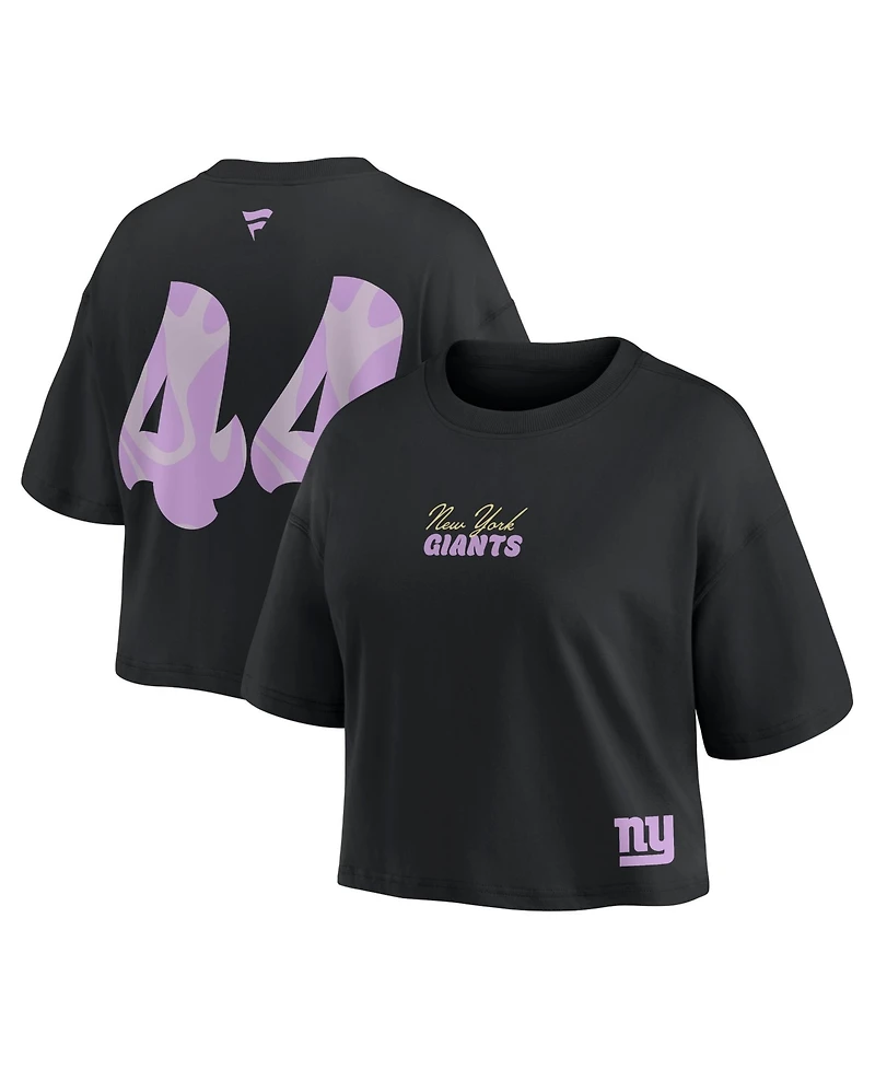 Fanatics Women's Cam Skattebo Black New York Giants Fashion Cropped T-Shirt