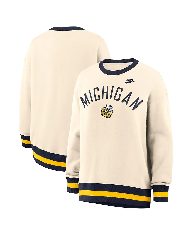 Nike Women's Natural Michigan Wolverines Oversized Legacy Pullover Sweatshirt Crew