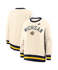 Nike Women's Natural Michigan Wolverines Oversized Legacy Pullover Sweatshirt Crew
