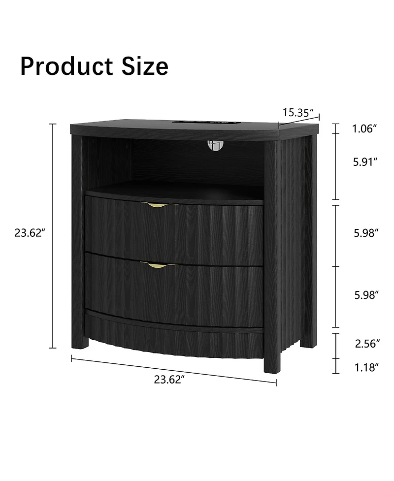 Vlsrka Modern Nightstand With Human Sensor Light, Charging Station, Lockable Drawer