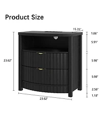 Vlsrka Modern Nightstand With Human Sensor Light, Charging Station, Lockable Drawer