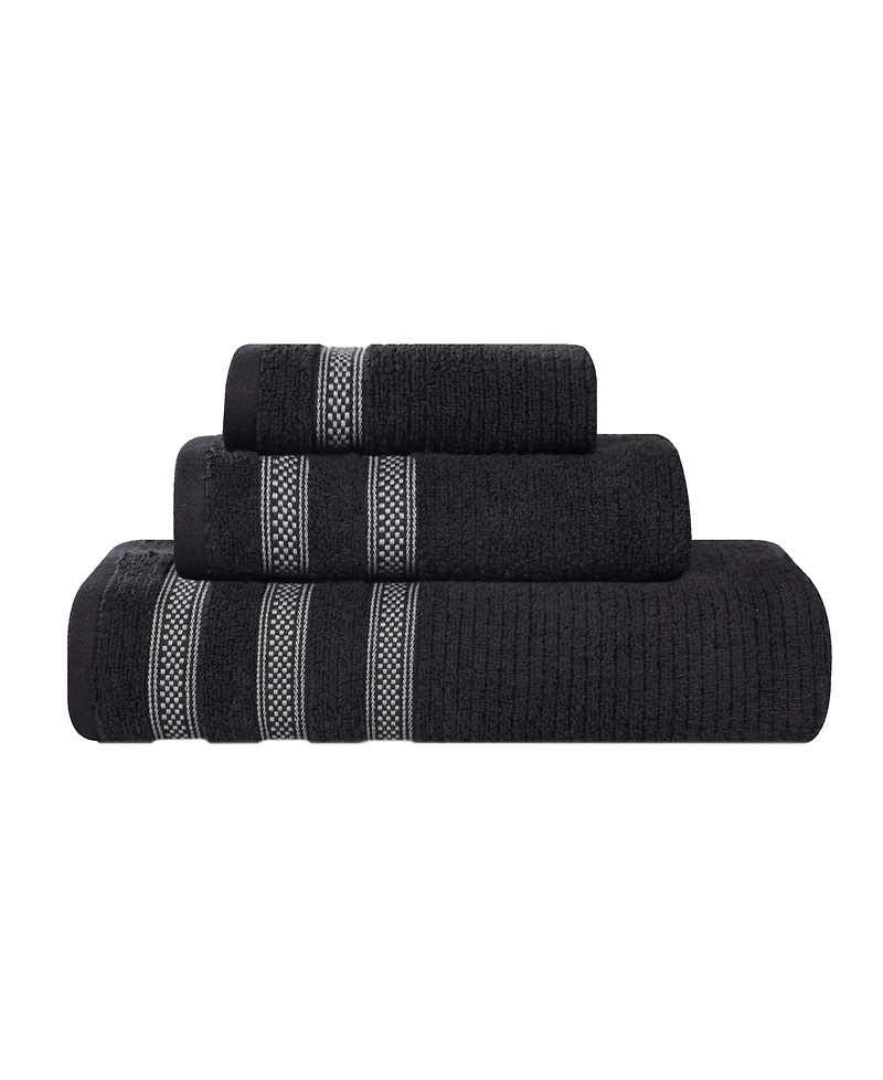 Superior Brea Zero Twist Cotton Ribbed Geometric Border Plush Soft Absorbent -Piece Towel Set