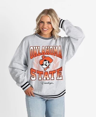Gameday Couture Women's Ash Oklahoma State Cowboys Oversized Fade Route Ringer Stripe Sweatshirt