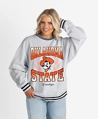 Gameday Couture Women's Ash Oklahoma State Cowboys Oversized Fade Route Ringer Stripe Sweatshirt