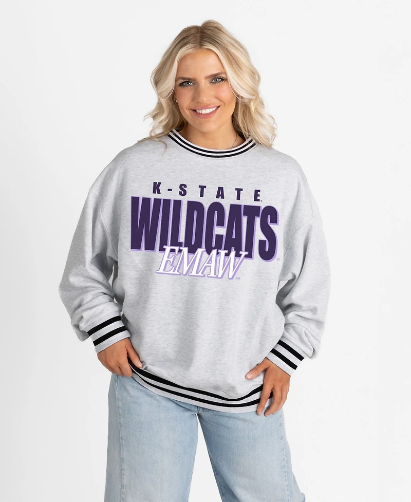 Gameday Couture Women's Gray Kansas State Wildcats Oversized Showdown Ringer Stripe Sweatshirt