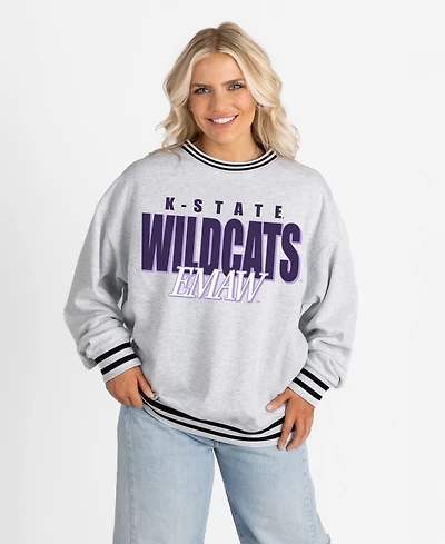 Gameday Couture Women's Gray Kansas State Wildcats Oversized Showdown Ringer Stripe Sweatshirt