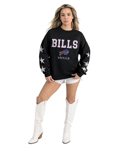 Gameday Couture Women's Black Buffalo Bills Velocity Relaxed Rhinestone Pullover Sweatshirt