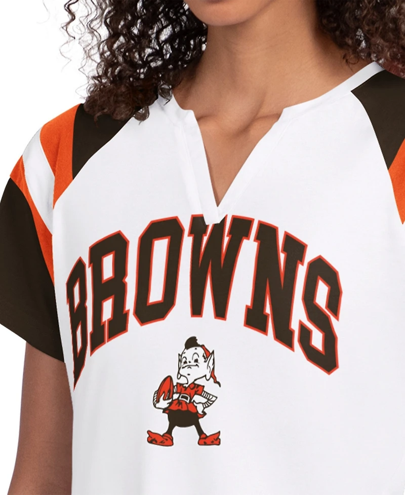 Starter Women's White Cleveland Browns Game On Notch Neck T-Shirt