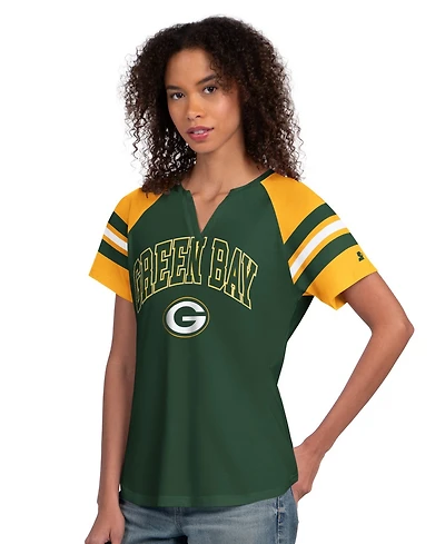 Starter Women's Green Bay Packers Game On Notch Neck Raglan T-Shirt