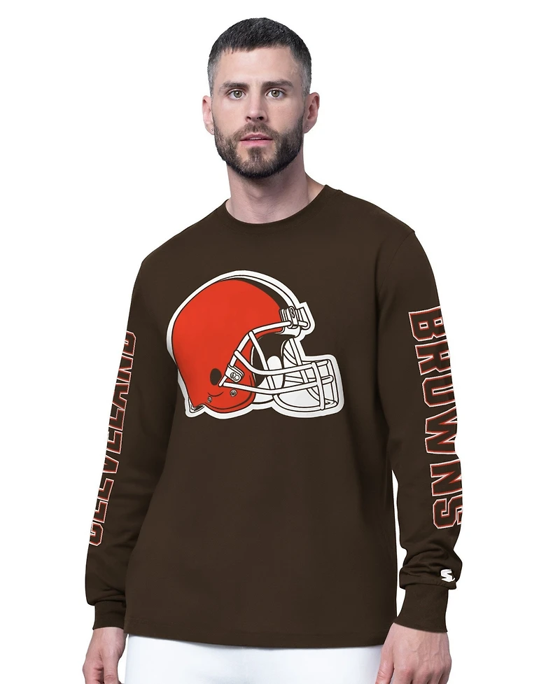 Starter Men's Brown Cleveland Browns Clutch Hit Ii Long-Sleeve T-Shirt
