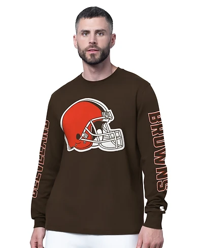 Starter Men's Brown Cleveland Browns Clutch Hit Ii Long-Sleeve T-Shirt