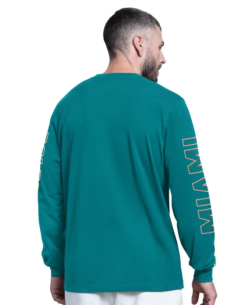 Starter Men's Aqua Miami Dolphins Clutch Hit Ii Logo Long-Sleeve T-Shirt