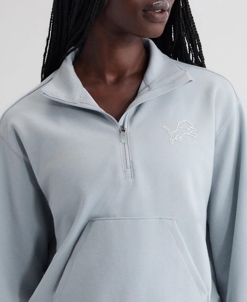 Fanatics Women's Blue Detroit Lions Oversized Clutch Tri-Blend Quarter-Zip Pullover Sweatshirt