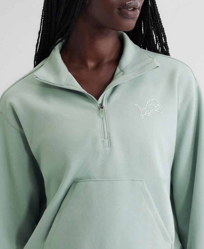 Fanatics Women's Mint Detroit Lions Oversized Clutch Tri-Blend Quarter-Zip Pullover Sweatshirt