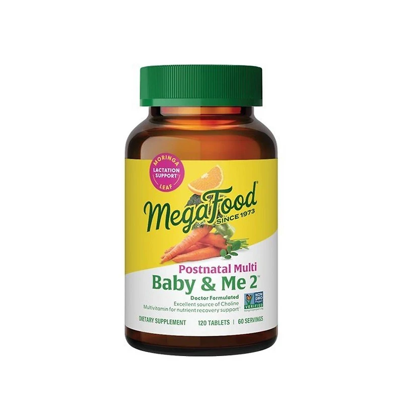 MegaFood Baby and Me 2 Postnatal Multivitamin with Choline, Methylated Folate and Moringa Leaf