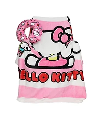 Hello Kitty Adult Travel Set with Neck Pillow Eye Mask and Throw Blanket - Adorable Comfort for Hello Kitty Fans on the Go!
