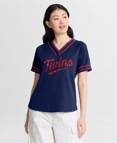 Fanatics Women's Navy Minnesota Twins Diva Race Ahead Raglan V-Neck T-Shirt