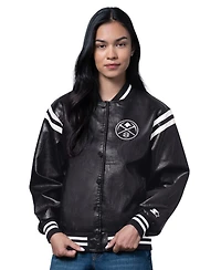Starter Women's Black Denver Nuggets High Heat Leather Varsity Full-Snap Jacket