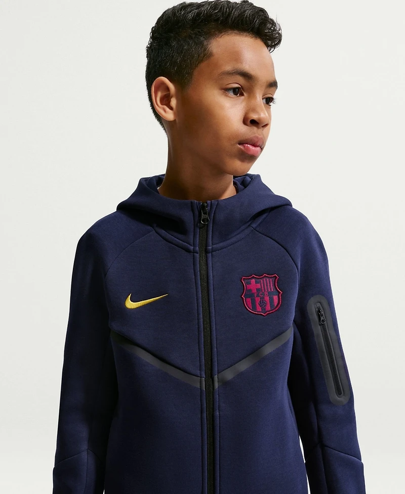 Nike Big Boys and Girls Navy Barcelona Tech Fleece Raglan Full-Zip Hoodie