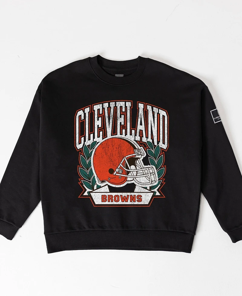 Gameday Couture Women's Black Cleveland Browns Oversized Victory Lane Label Premium Fleece Sweatshirt