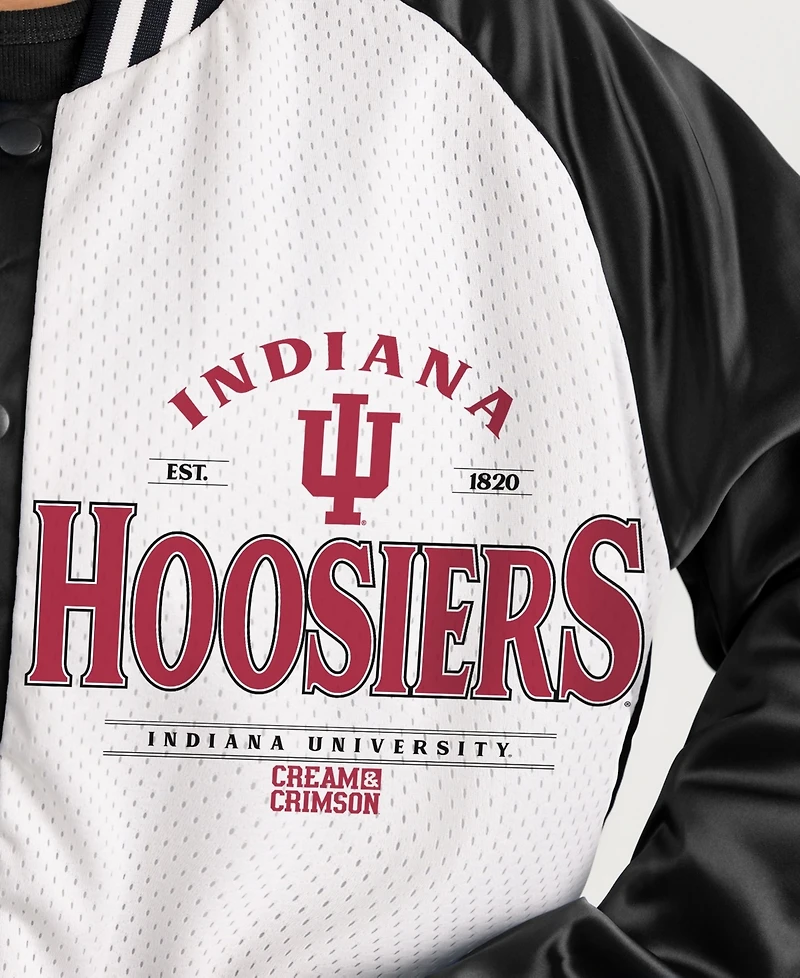Gameday Couture Women's Black Indiana Hoosiers Oversized Inner Drive Varsity Rhinestone Full-Snap Bomber Jacket