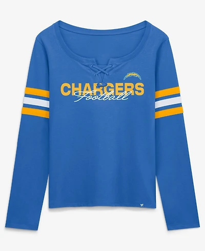 Fanatics Women's Blue Los Angeles Chargers Team First Coverage Scheme Lace-UpLong sleeves T-Shirt