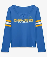 Fanatics Women's Blue Los Angeles Chargers Team First Coverage Scheme Lace-UpLong sleeves T-Shirt