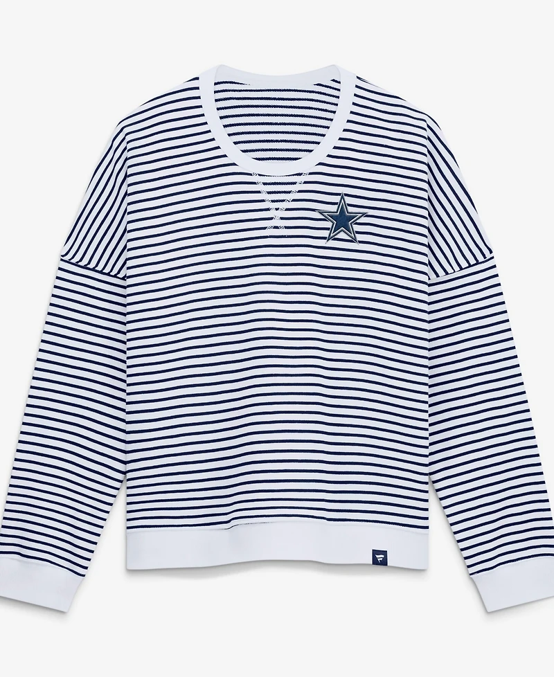 Fanatics Women's White/Navy Dallas Cowboys Striped Oversized French Terry Sweatshirt