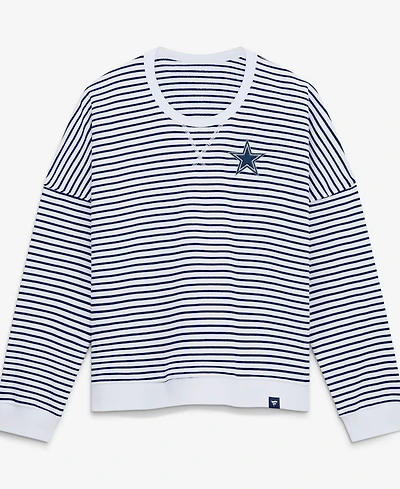 Fanatics Women's White/Navy Dallas Cowboys Striped Oversized French Terry Sweatshirt
