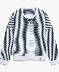Fanatics Women's White/Navy Dallas Cowboys Striped Oversized French Terry Sweatshirt