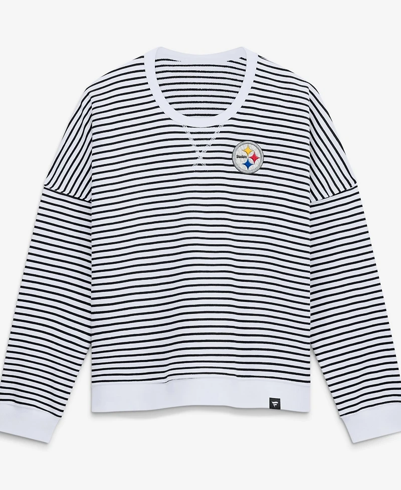 Fanatics Women's White/Black Pittsburgh St-Shirtlers Striped Oversized French Terry Sweatshirt