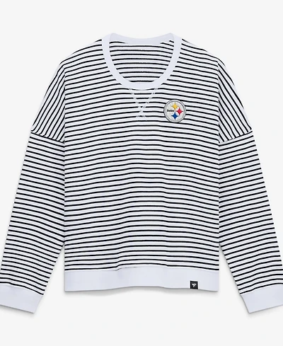 Fanatics Women's White/Black Pittsburgh St-Shirtlers Striped Oversized French Terry Sweatshirt