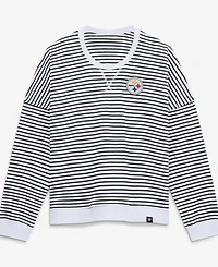Fanatics Women's White/Black Pittsburgh St-Shirtlers Striped Oversized French Terry Sweatshirt