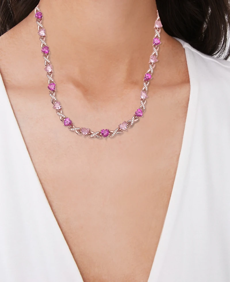 Macy's Simulated Pink Sapphire and Pink Cubic Zirconia Heart and 'X' 18'' Necklace