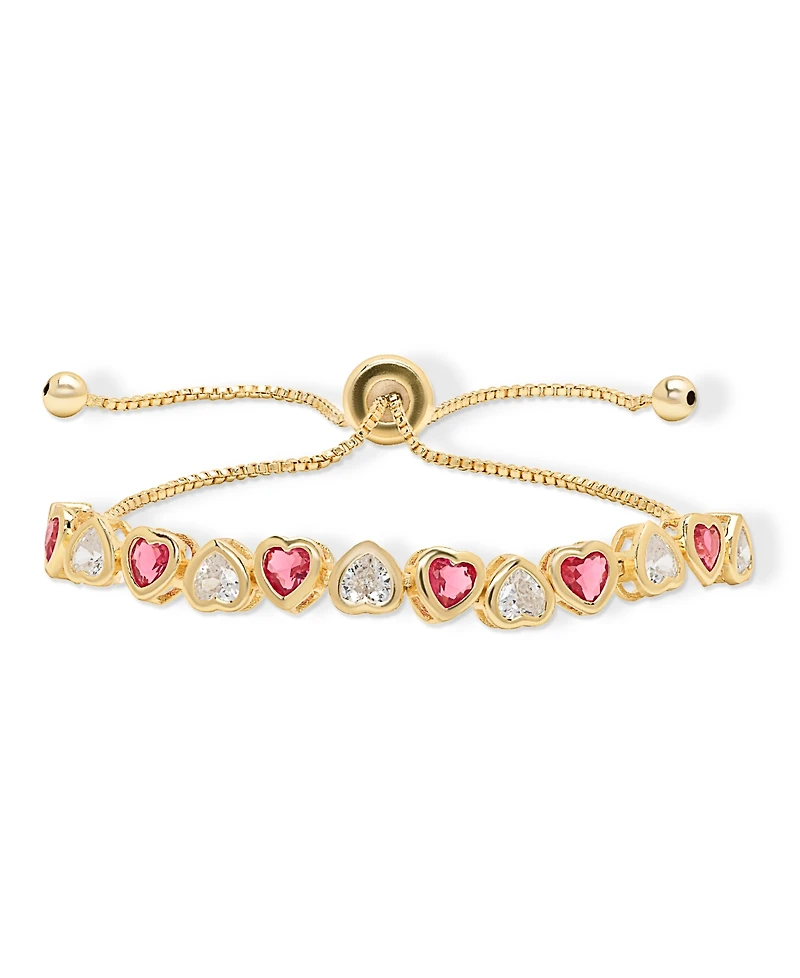 Macy's Simulated Ruby and Cubic Zirconia Bezel Heart Adjustable Bracelet