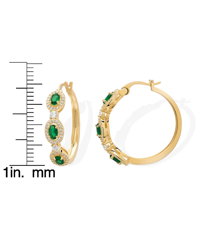 Macy's Simulated Emerald and Cubic Zirconia Oval Hoop Earrings